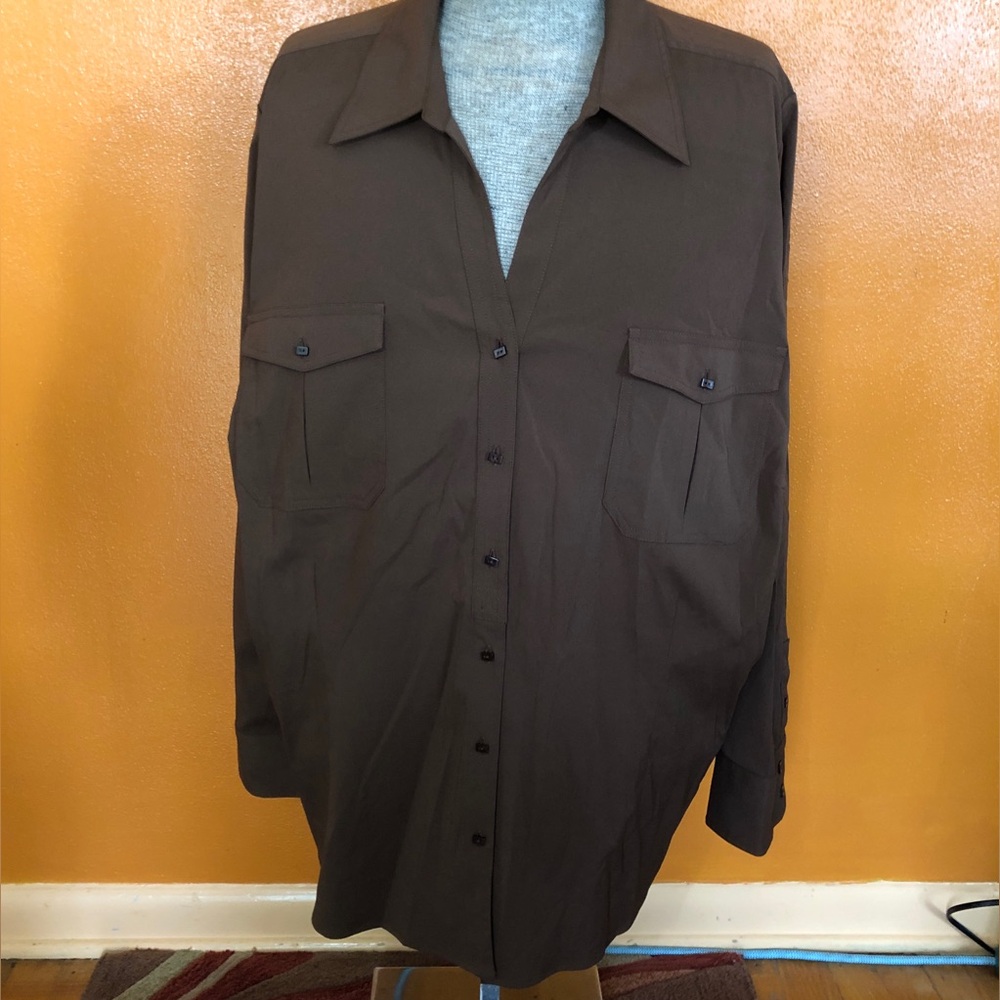 Lane Bryant Women's Dark Brown Long Sleeve Button-Front Shirt Jacket